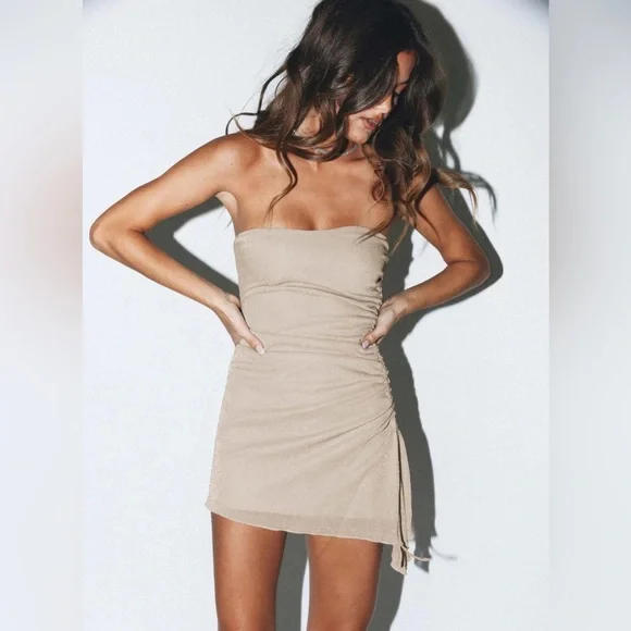 white christmas dresses Irena Strapless Mini Dress Champagne main image 0